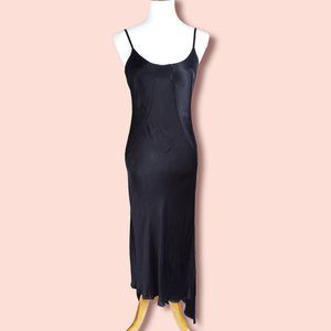 Michael Stars Hi Low Midi Slip Dress Size Medium Black Satin Side Slits NWOT